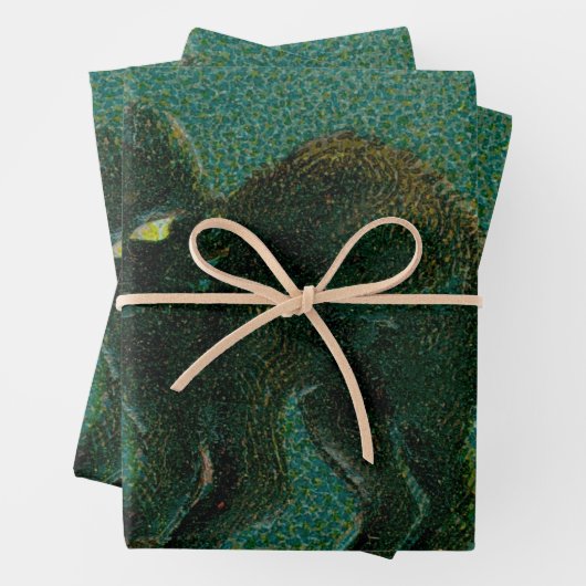  zwart kat rijden op bezem Halloween Inpakpapier Vel (In situ)