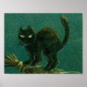 zwart kat rijden op bezem Halloween Poster (Voorkant)