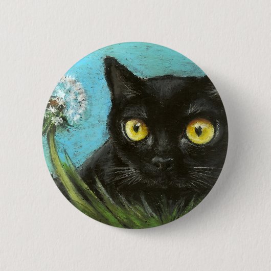 Zwart kat ronde button 5,7 cm (Voorkant)