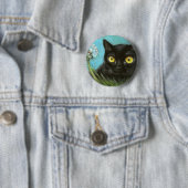 Zwart kat ronde button 5,7 cm (In situ)