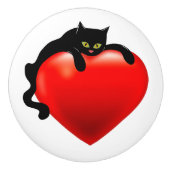 Zwart kat rood hart keramische knop (Voorkant)