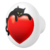 Zwart kat rood hart keramische knop (Rechts)