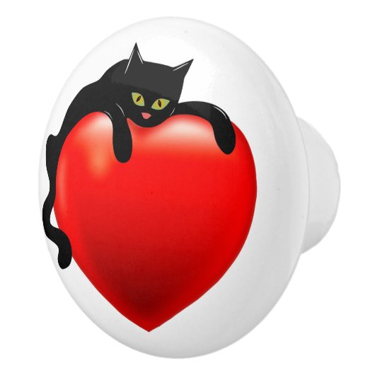 Zwart kat rood hart keramische knop (Rechts)