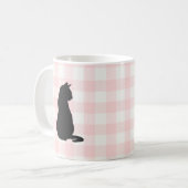 Zwart Kat Roze Check Pattern Koffie Mok (Voorkant links)