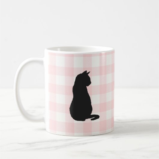Zwart Kat Roze Check Pattern Koffie Mok (Links)