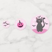 Zwart Kat Roze Halloween Bats Pompoen Sterren Maan Confetti (Voorkanten)