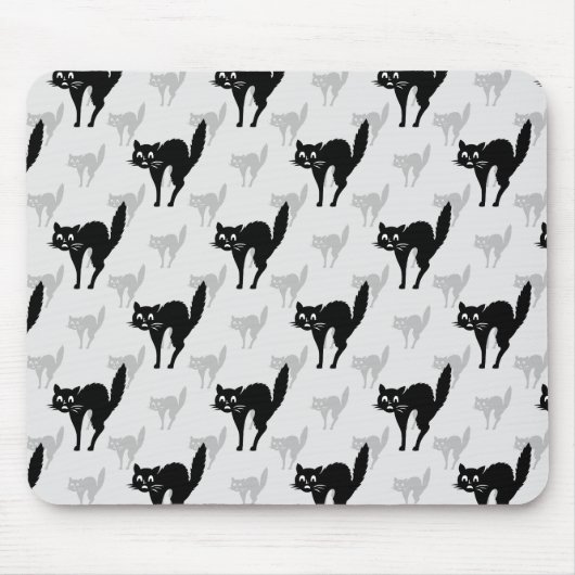 Zwart kat schaduw silhouet patroon ontwerp muismat (Voorkant)