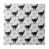 Zwart kat schaduw silhouet patroon ontwerp tegeltje (Voorkant)