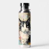 zwart kat schilderij naam waterfles (Links)