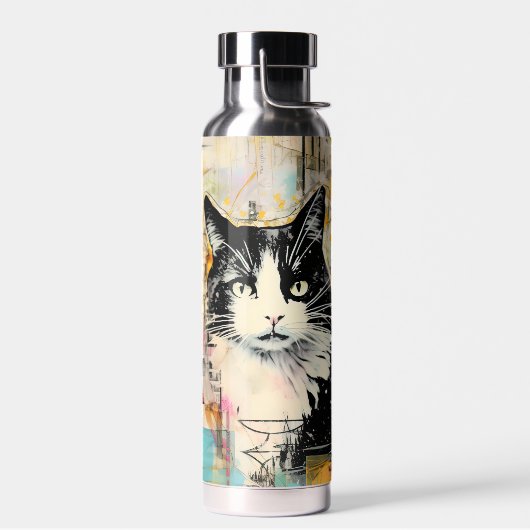  zwart kat schilderij naam waterfles (Links)