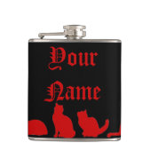 Zwart kat silhouet heupfles (Voorkant)