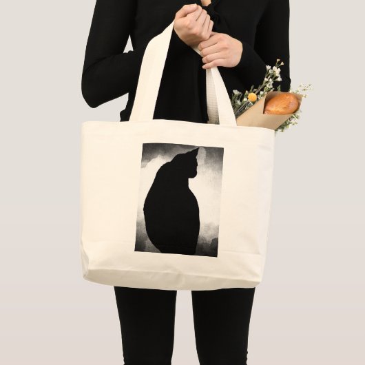 Zwart Kat Silhouet Jumbo Canvas tas (Voorkant (product))