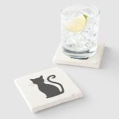 Zwart kat Silhouette Black en witte kute Stenen Onderzetter (Zijkant)