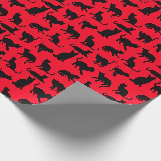 Zwart kat Silhouette op rood Cadeaupapier (Hoek)