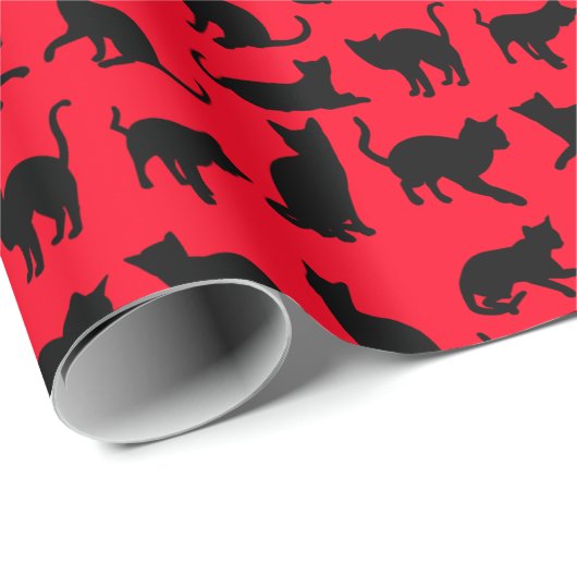 Zwart kat Silhouette op rood Cadeaupapier (Rol Hoek)