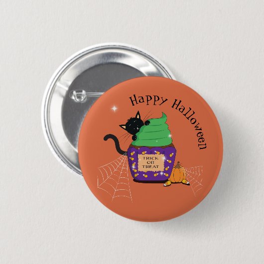 Zwart Kat Sinaasappel Halloween Button (Voorkant /achterkant)