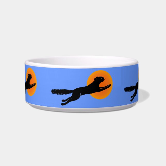 Zwart Kat Sinaasappel Maan Kat Schotel Voerbakje (Voorkant)