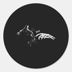 Zwart Kat Skelet Hand Boop Halloween Schattige Kat Ronde Sticker