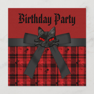 Zwart Kat & Skulls Black & Red Plays Birthday Kaart