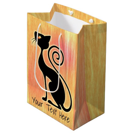 Zwart Kat  stijlontwerp Medium Cadeauzakje (Voorkant Gekanteld)
