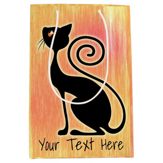 Zwart Kat  stijlontwerp Medium Cadeauzakje (Voorkant)