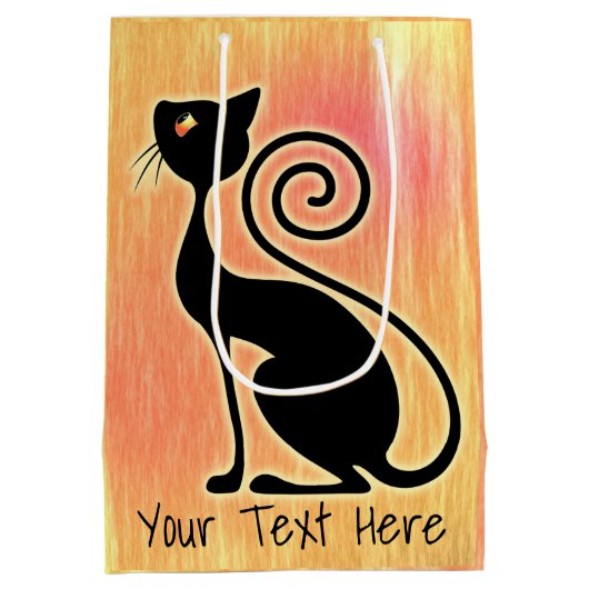 Zwart Kat  stijlontwerp Medium Cadeauzakje (Achterkant)