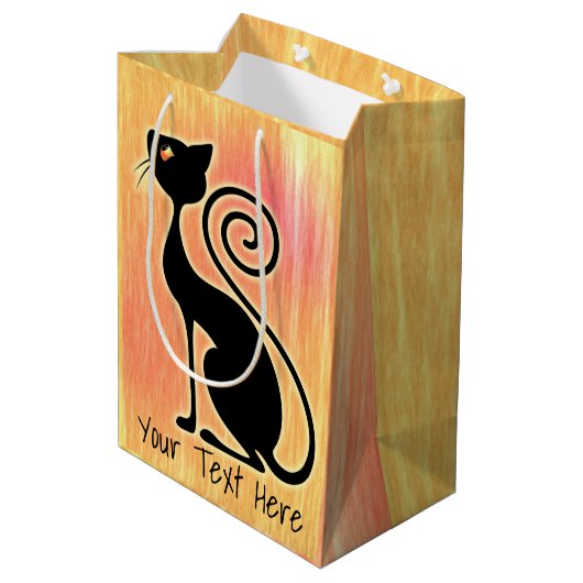 Zwart Kat  stijlontwerp Medium Cadeauzakje (Achterkant Gekanteld)