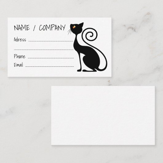 Zwart Kat stijlontwerp Visitekaartje (Voorkant / Achterkant)
