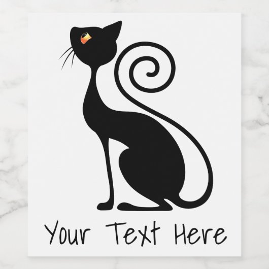 Zwart Kat  stijlontwerp Wijn Etiket (Enkel label)