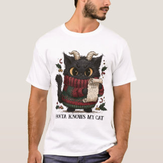 Zwart Kat Stoute Lijst Kerst T-shirt