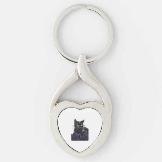 zwart kat T-shirt Sleutelhanger (Voorkant)