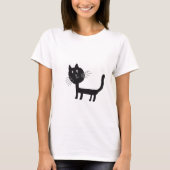 Zwart Kat Tekening Vrouwen T-shirt (Voorkant)