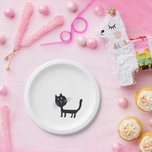 Zwart Kat Tekenpapier Borden Papieren Bordje (Feest)