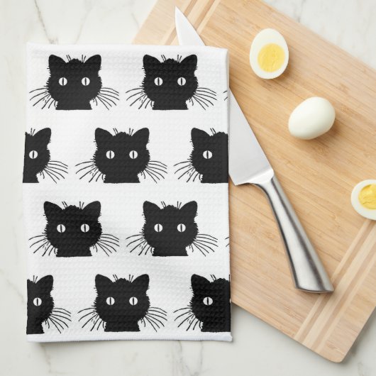 Zwart Kat Theedoek (Quarter Fold)