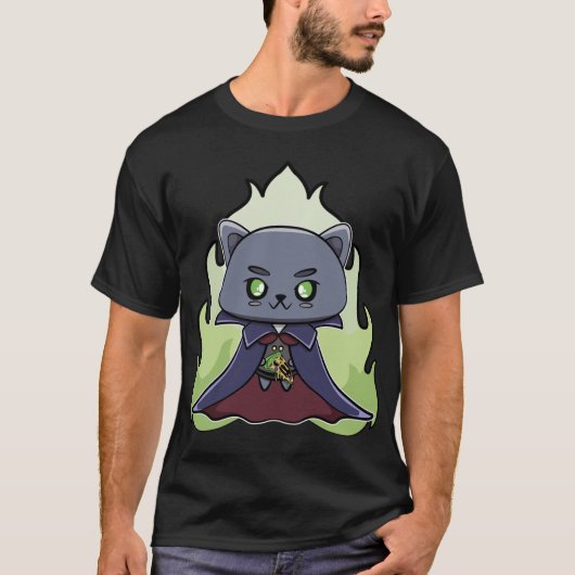 Zwart Kat Vampier Dracula En Pizza Monster Voor Ha T-shirt (Voorkant)