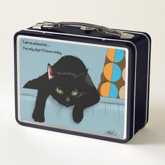 Zwart Kat Vermoeid Blauw Grappig (Achterkant)