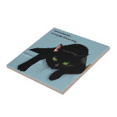 Zwart Kat Vermoeid Blauw Grappig Tegeltje (Zijkant)