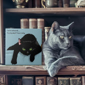 Zwart Kat Vermoeid Blauw Grappig Tegeltje