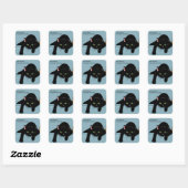 Zwart Kat Vermoeid Blauw Grappig Vierkante Sticker (Vel)