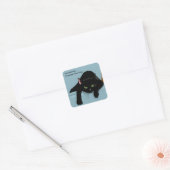 Zwart Kat Vermoeid Blauw Grappig Vierkante Sticker (Envelop)