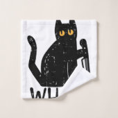 Zwart Kat Wat Mes Grappig Moorddadig Halloween Pet Bad Handdoek (Wasdoekje)