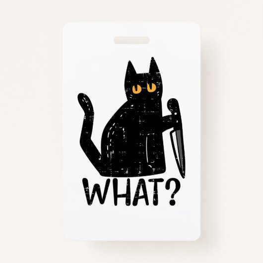 Zwart Kat Wat Mes Grappig Moorddadig Halloween Pet Badge (Voorkant)