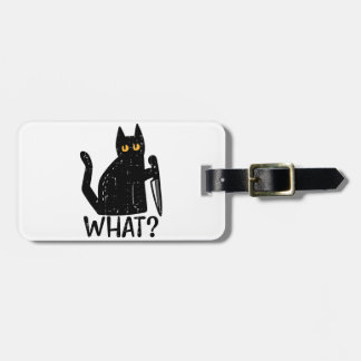 Zwart Kat Wat Mes Grappig Moorddadig Halloween Pet Bagagelabel