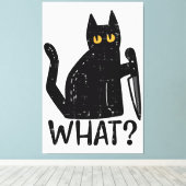 Zwart Kat Wat Mes Grappig Moorddadig Halloween Pet Canvas Afdruk (Insitu (Houten vloer))