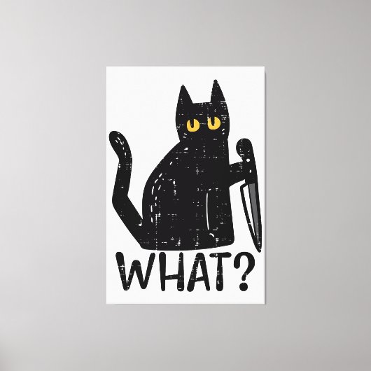 Zwart Kat Wat Mes Grappig Moorddadig Halloween Pet Canvas Afdruk (Voorkant)