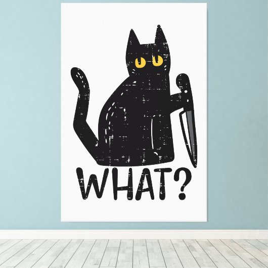 Zwart Kat Wat Mes Grappig Moorddadig Halloween Pet Canvas Afdruk (Insitu (Houten vloer))