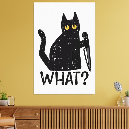 Zwart Kat Wat Mes Grappig Moorddadig Halloween Pet Canvas Afdruk (Insitu (Woonkamer))