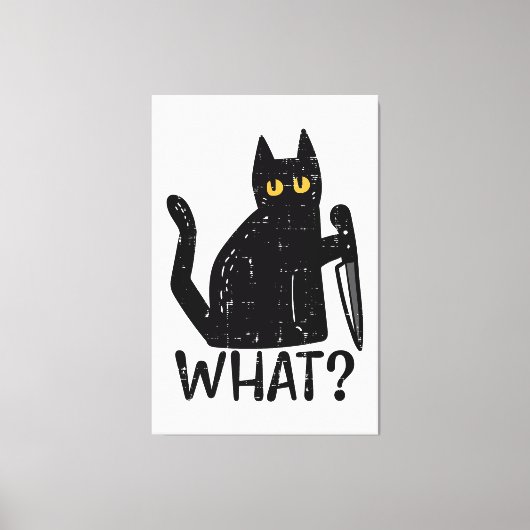 Zwart Kat Wat Mes Grappig Moorddadig Halloween Pet Canvas Afdruk (Voorkant)