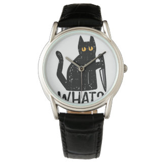 Zwart Kat Wat Mes Grappig Moorddadig Halloween Pet Horloge