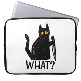 Zwart Kat Wat Mes Grappig Moorddadig Halloween Pet Laptop Sleeve